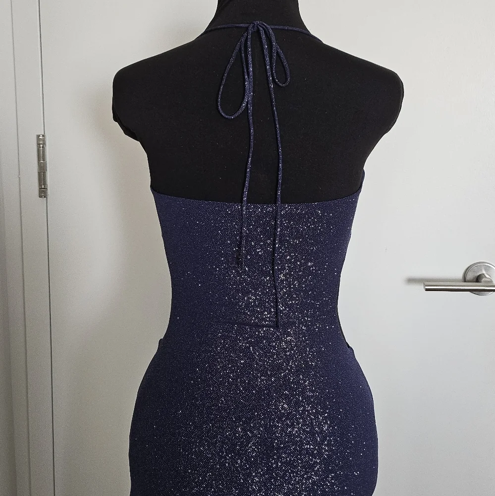 Lucy In The Sky Midnight Blue Sparkly Cutout Maxi Dress With Rhinestone Chain - Picture 6 of 11